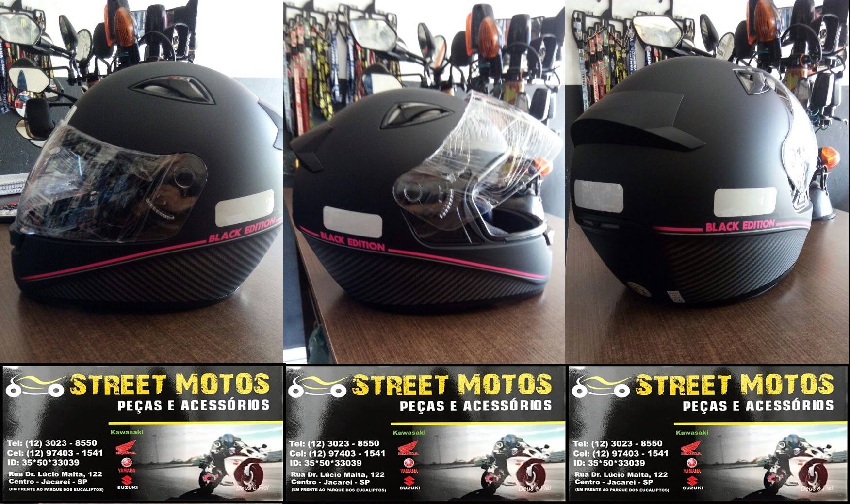 Capacetes pretos para motociclistas na Street Motos
