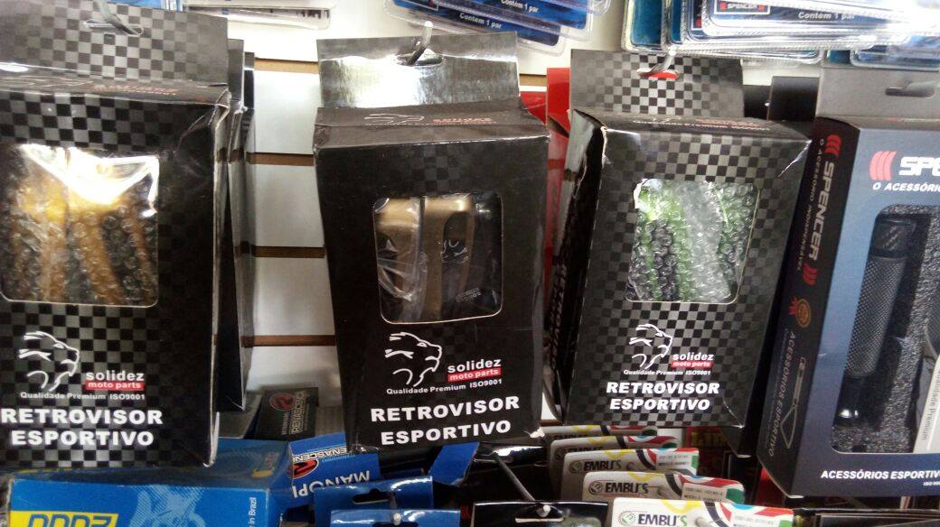 Retrovisores esportivos embalados na loja Street Motos